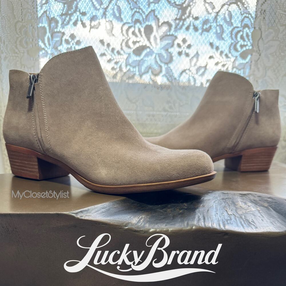 NEW! LUCKY Brand Taupe Tan Suede Leather Ankle Bootie 9.5 New in box NIB!
